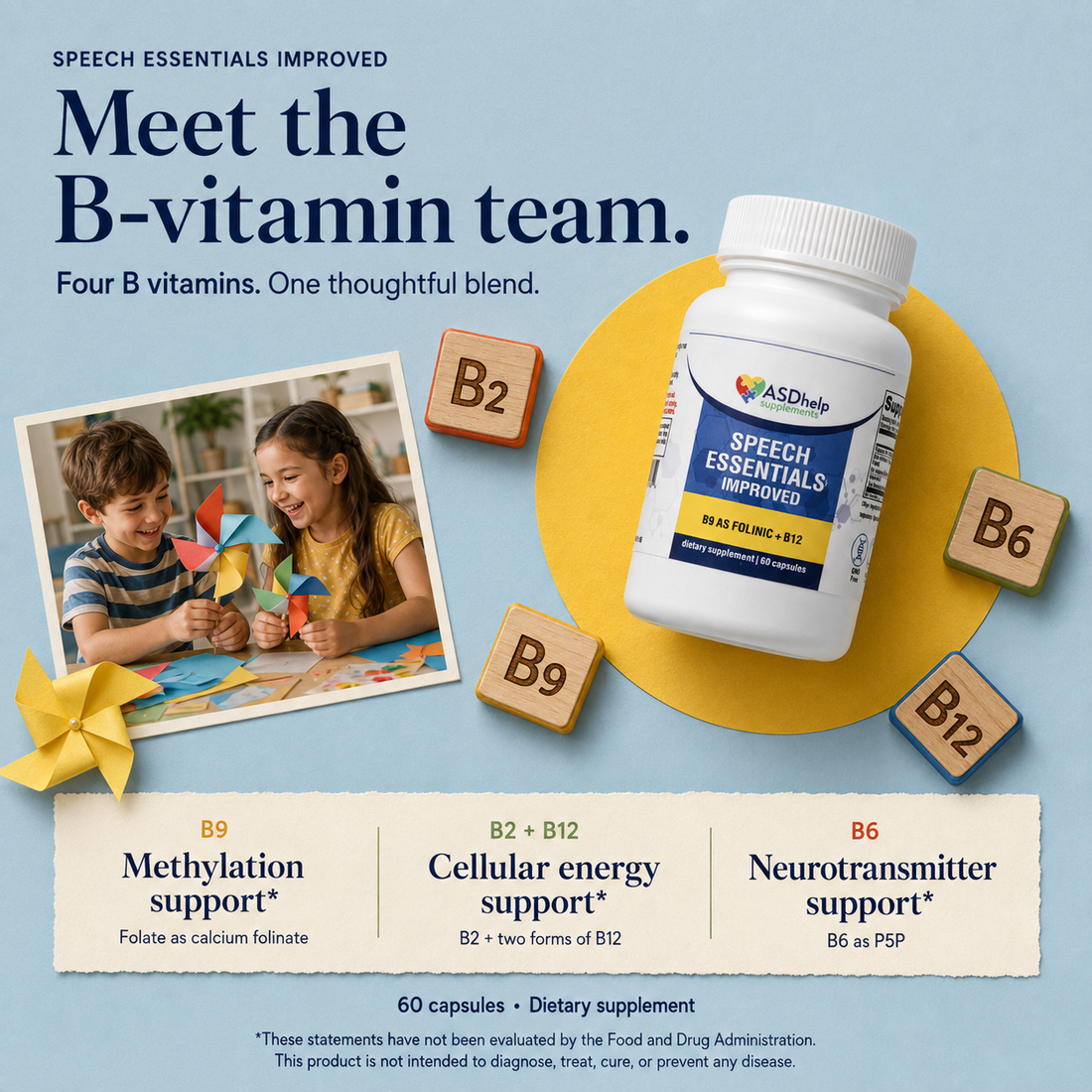 Speech Essentials Improved, the B-vitamin team: B9, B2, B12 and B6